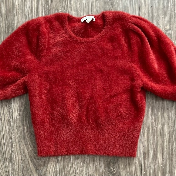 Chelsea & Violet Red Cropped Fuzzy Sweater - Picture 1 of 5